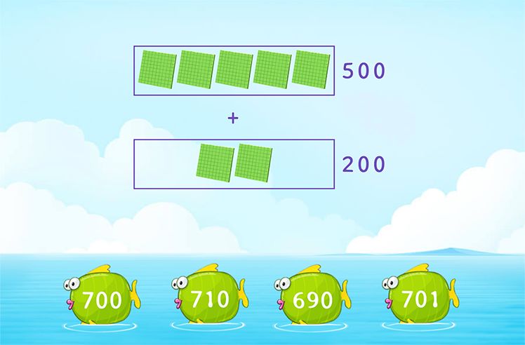 3-Digit Addition Without Regrouping game for 2: Adding Multiples of 100 Using Base-10 Blocks