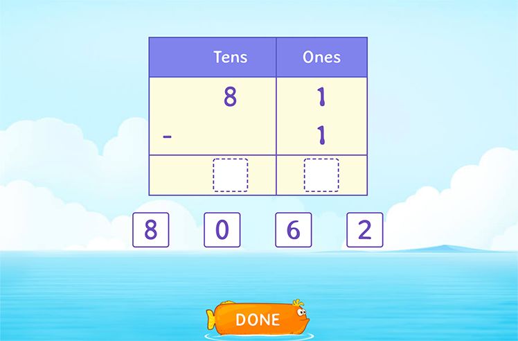 2-Digit Subtraction Without Regrouping game for 2: Subtracting Using Place Value Chart