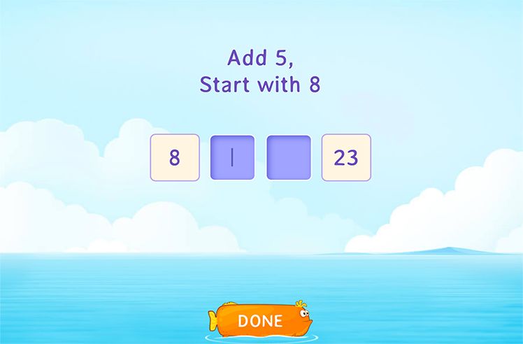 Number Patterns game for 3: Filling in the Correct Number Using Additive Patterns