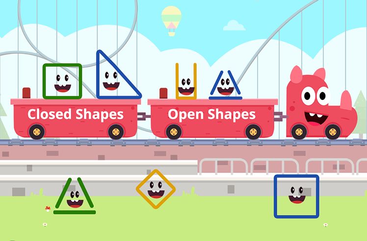2D Shapes game for 1: Identifying Open & Closed Shapes