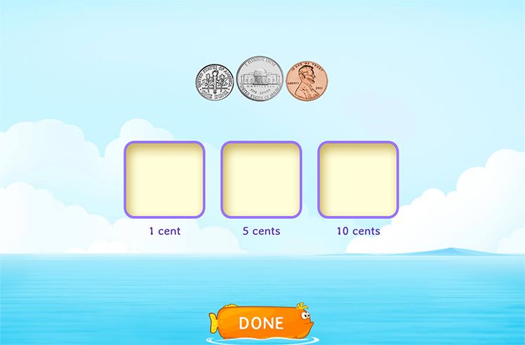 Identify Coins game for 1: Matching Coins to Their Values