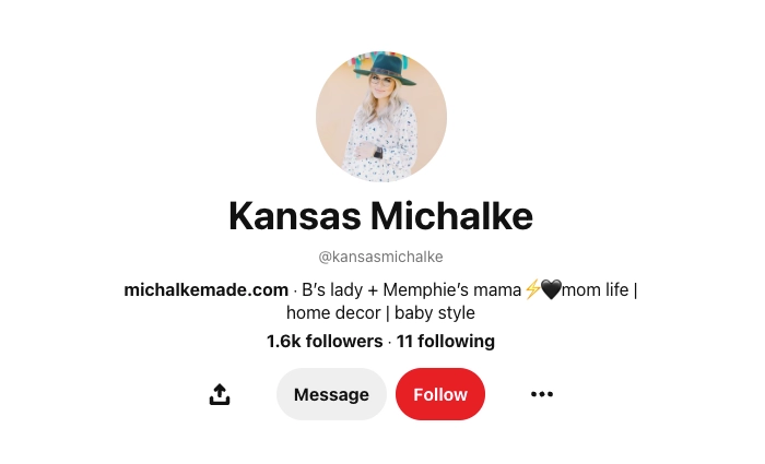Screenshot of Kansas Michalke Pinterest