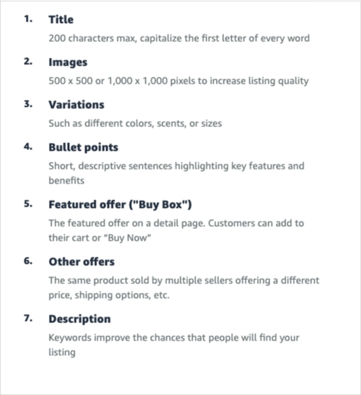 Snapshot of Amazon seller guide