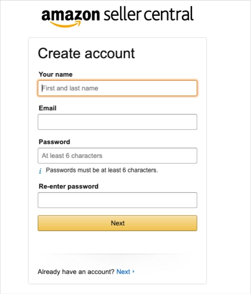 Snapshot of Amazon seller central page