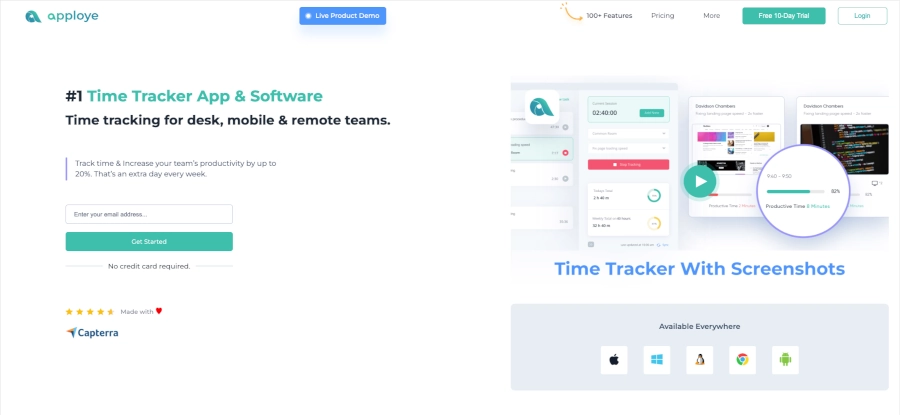 Screenshot of Apploye website