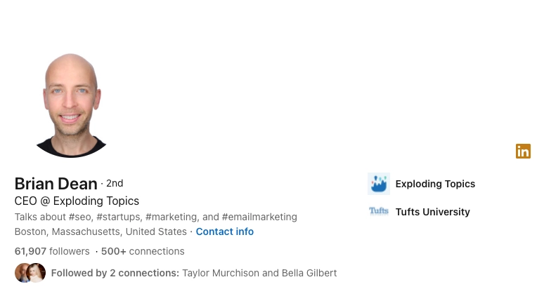 Screenshot of Brian Dean's LinkedIn