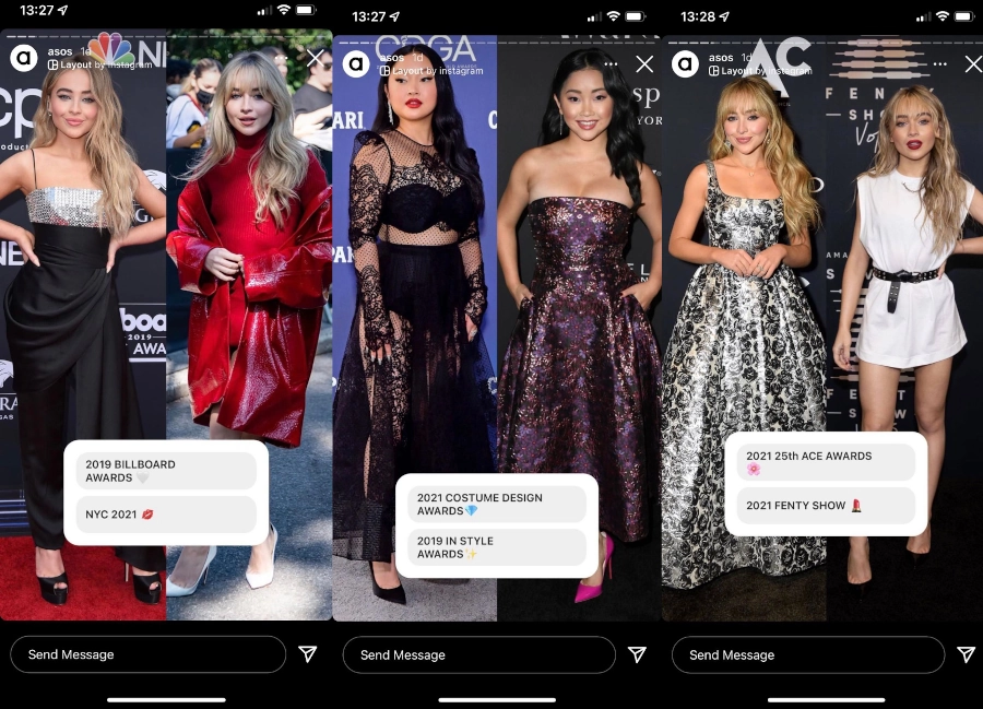 Series of Asos celebrity shots Instagram ads examples