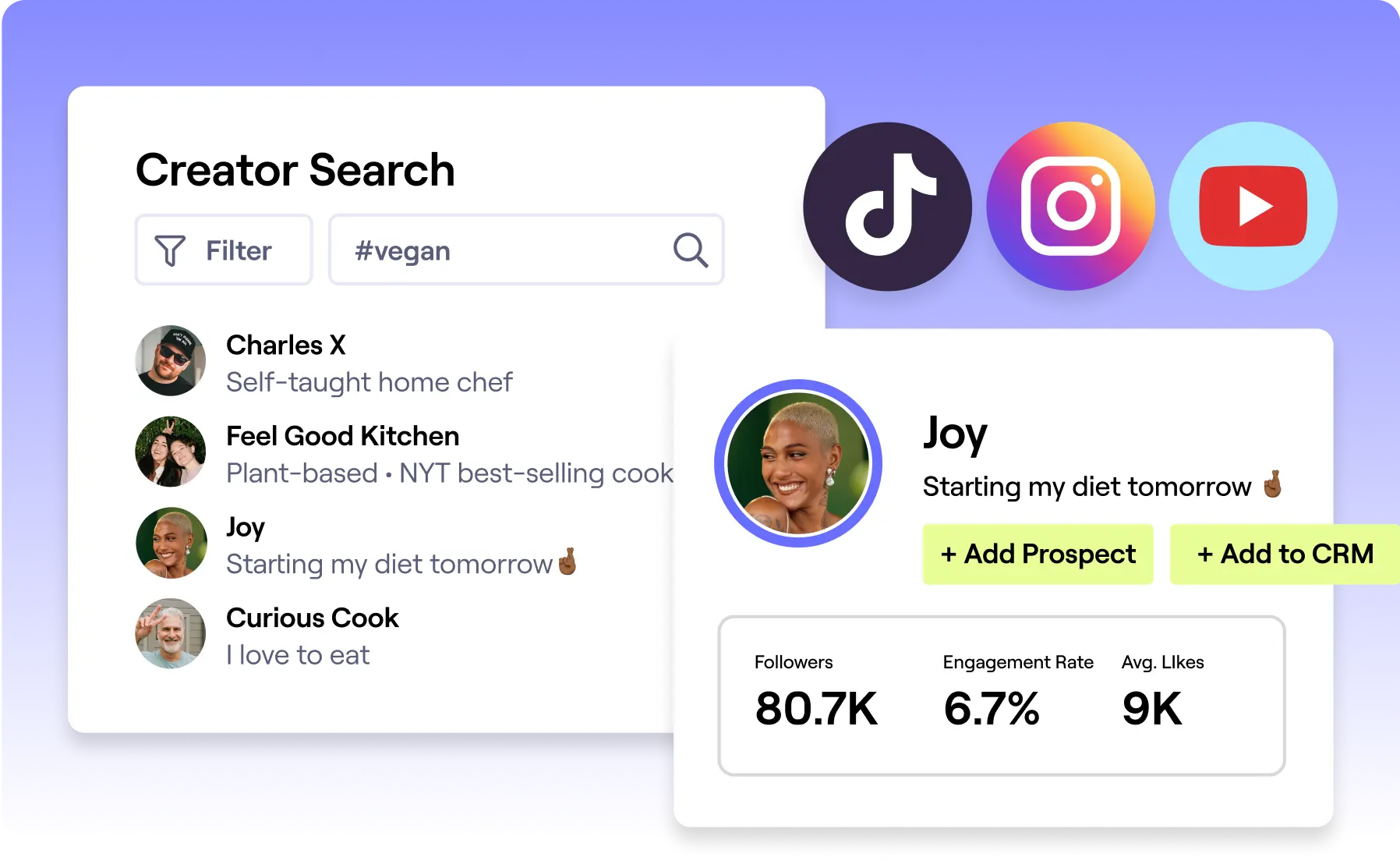 List of creators under Creator Search feature in GRIN's influencer discovery platform