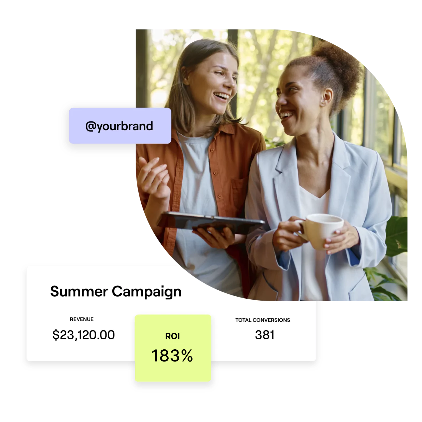 stylized image of a marketing teammates smiling at each other