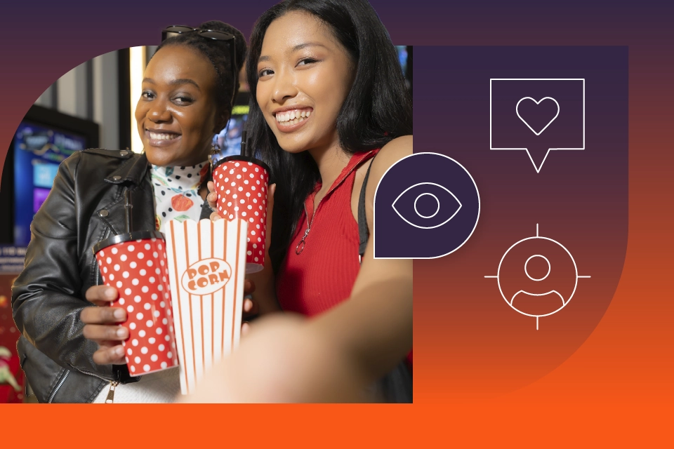 Two people watching a movie in a stylized image