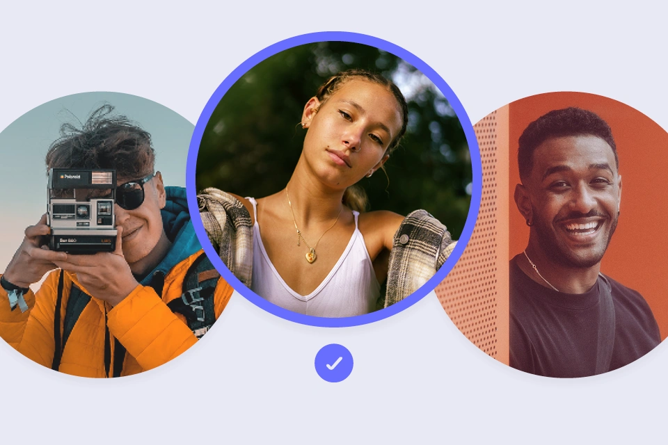 Three influencer portraits in three circles
