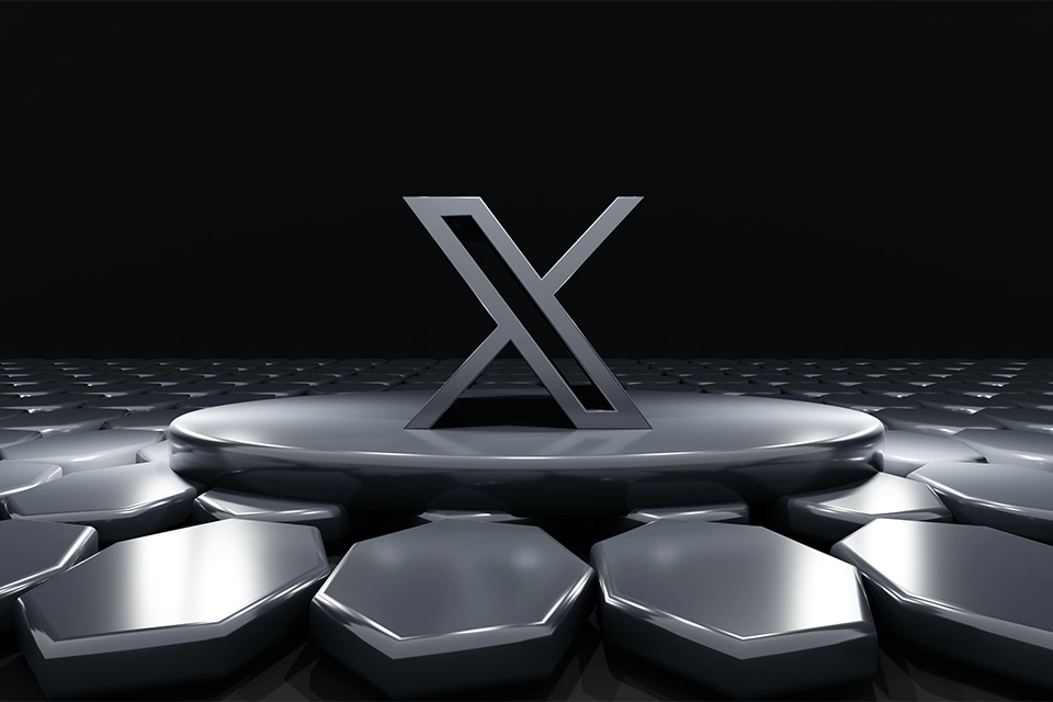 The new Twitter influencer marketing X logo in 3D on a platform