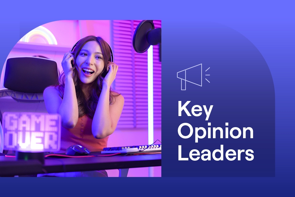 Woman with headphones next to Key Opinion Leaders