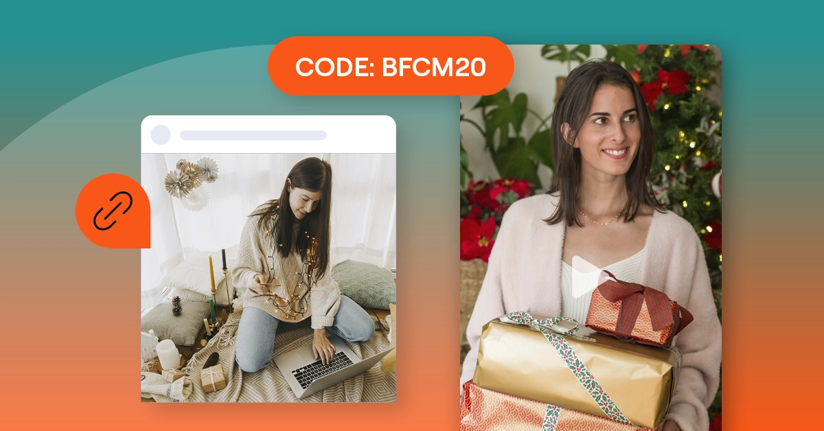 An example of a social media post and a woman holding gifts