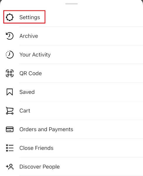 Instagram settings menu