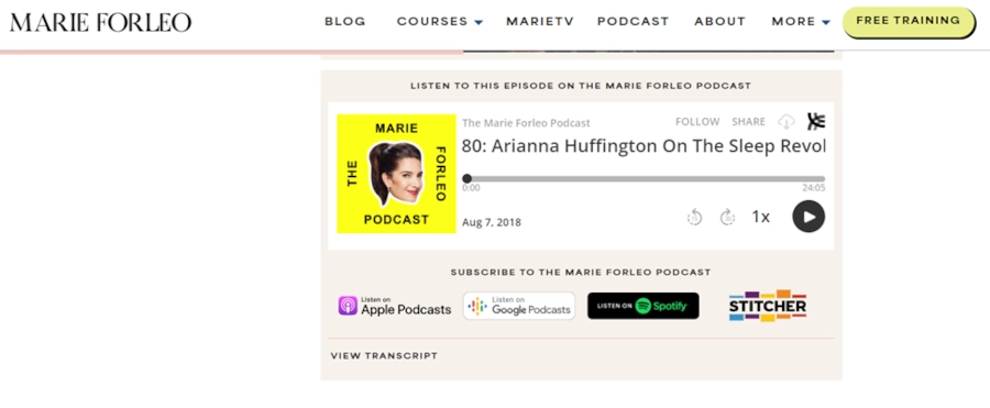 Screenshot of Marie Forleo's site