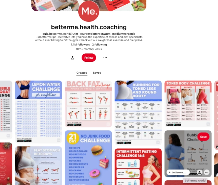 Screenshot of betterme.health.coaching main page
