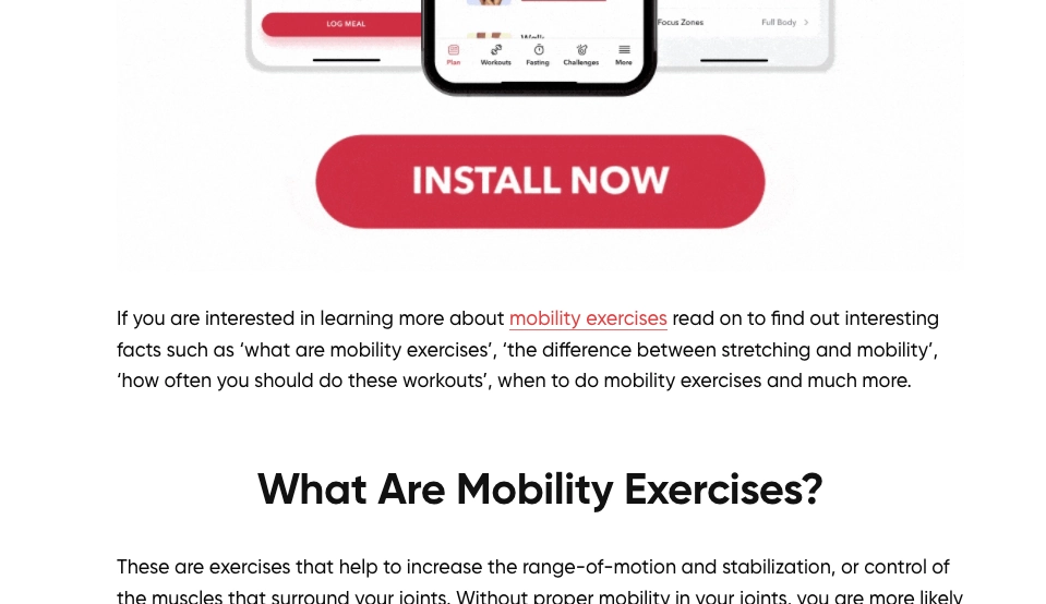 Screenshot of install now button above an article 
