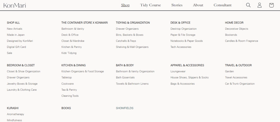 Screenshot of KonMari site footer