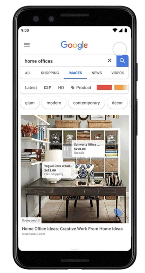 Screenshot of home offices shopping results
