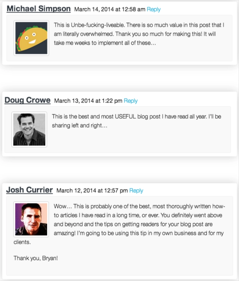 Snapshot of comments