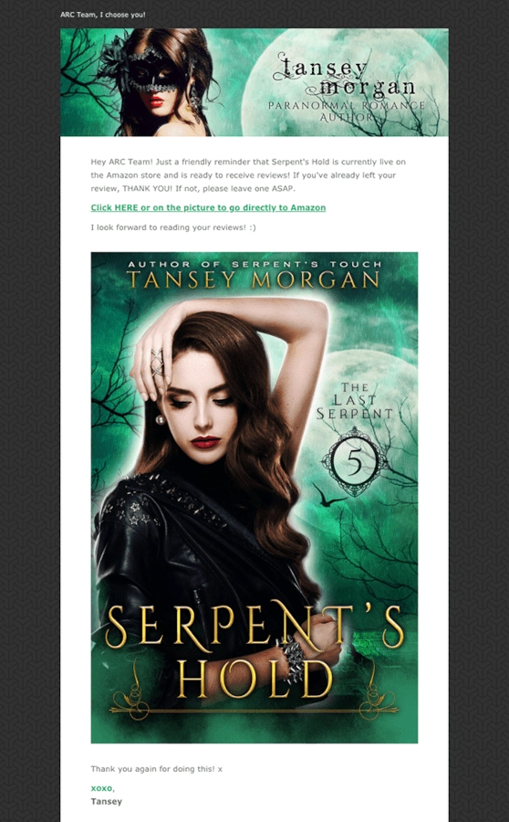 Screenshot of Tansey Morgan's newsletter
