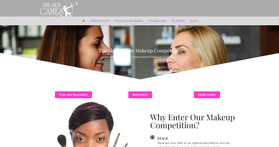 Screenshot of The Skin Games homepage demonstrating influencer-generated content
