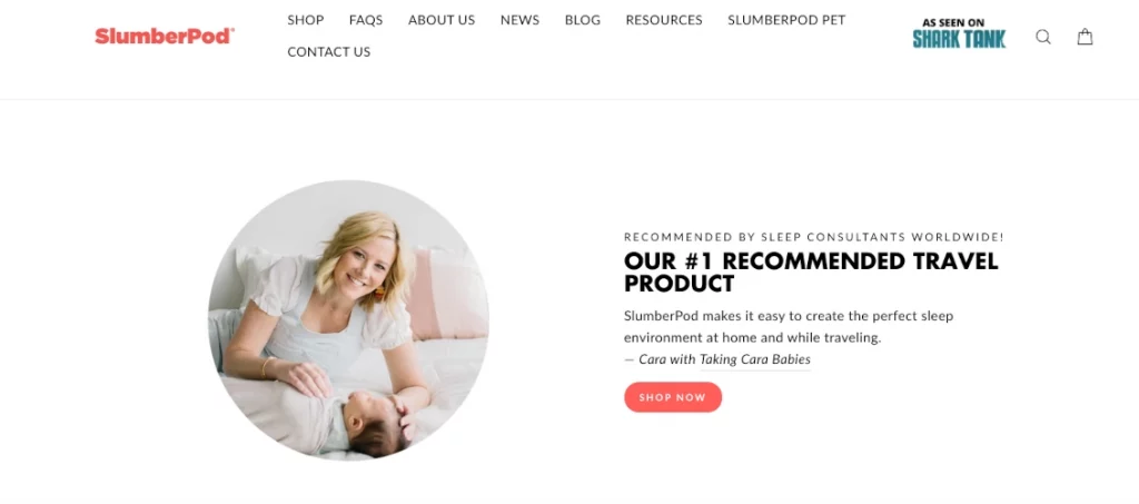 Screenshot of Slumberpod site demonstrating influencer-generated content